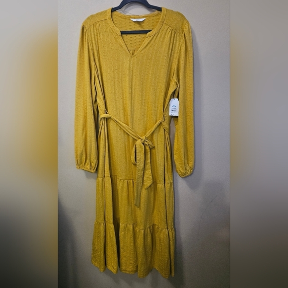 NWT Time And Tru Women's Size XL Yellow Longsleeve Maxi Dress Cotton Blend - Picture 1 of 4